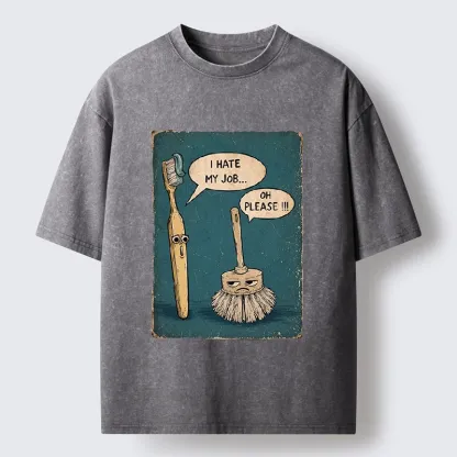 Tokyo-Tiger Relatable Work Stress Brush Print Washed T-Shirt