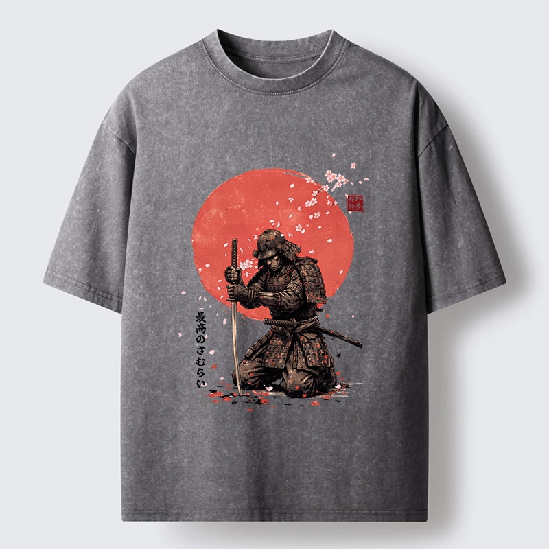 Tokyo-Tiger Sakura Samurai Traditional Japan Art Washed T-Shirt