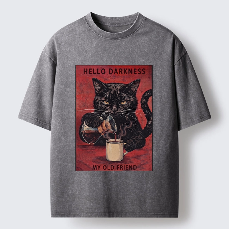 Tokyo-Tiger Moody Black Cat Pours Coffee Art Washed T-Shirt