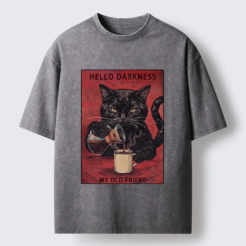 Tokyo-Tiger Moody Black Cat Pours Coffee Art Washed T-Shirt