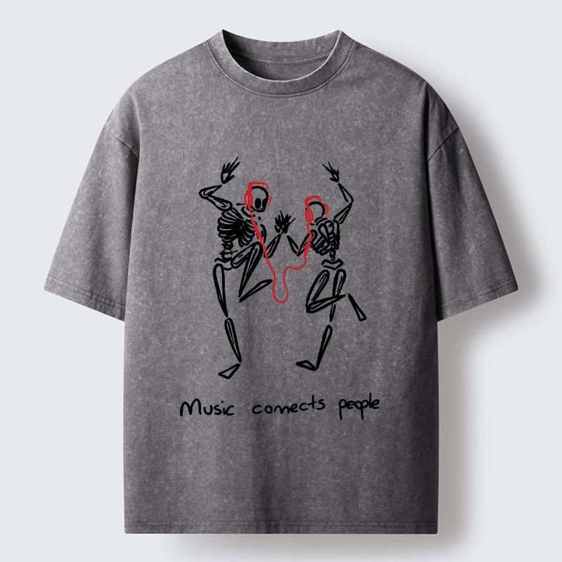Tokyo-Tiger Music Connects Souls Skeleton Graphic Washed T-Shirt