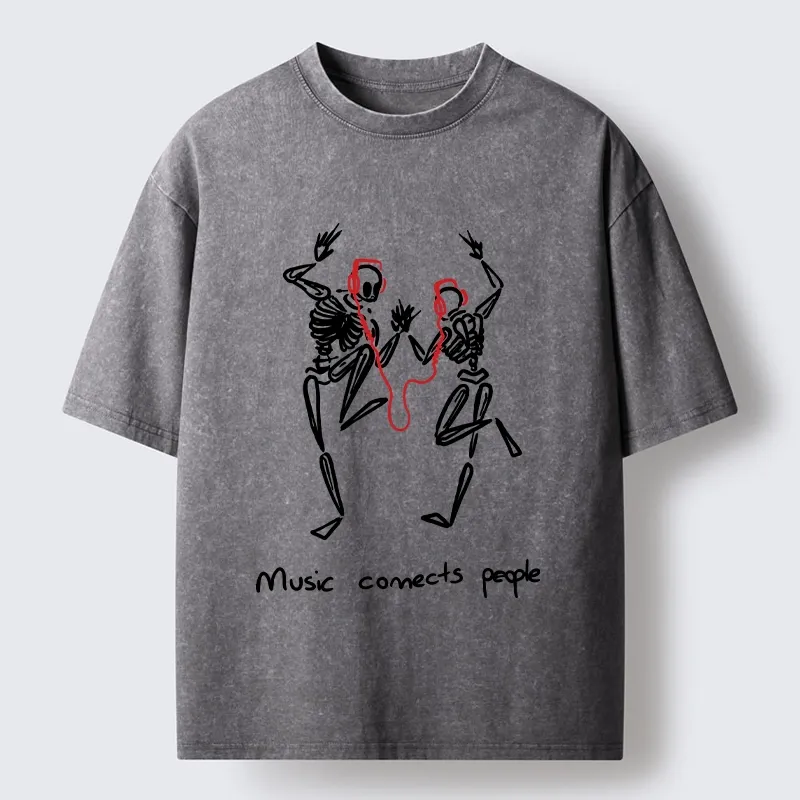 Tokyo-Tiger Music Connects Souls Skeleton Graphic Washed T-Shirt