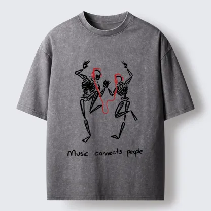 Tokyo-Tiger Music Connects Souls Skeleton Graphic Washed T-Shirt