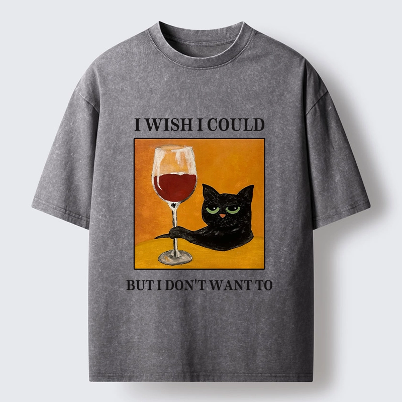 Tokyo-Tiger Sassy Black Cat Wine Funny Meme Washed T-Shirt