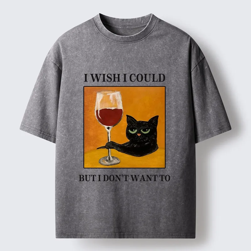 Tokyo-Tiger Sassy Black Cat Wine Funny Meme Washed T-Shirt