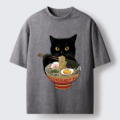 Tokyo-Tiger Funny Cat Ramen Lover Food Meme Washed T-Shirt