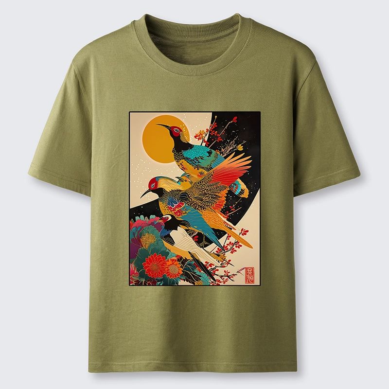 Tokyo-Tiger Sunrise Pheasants Blossom Oriental Art Design Classic T-Shirt