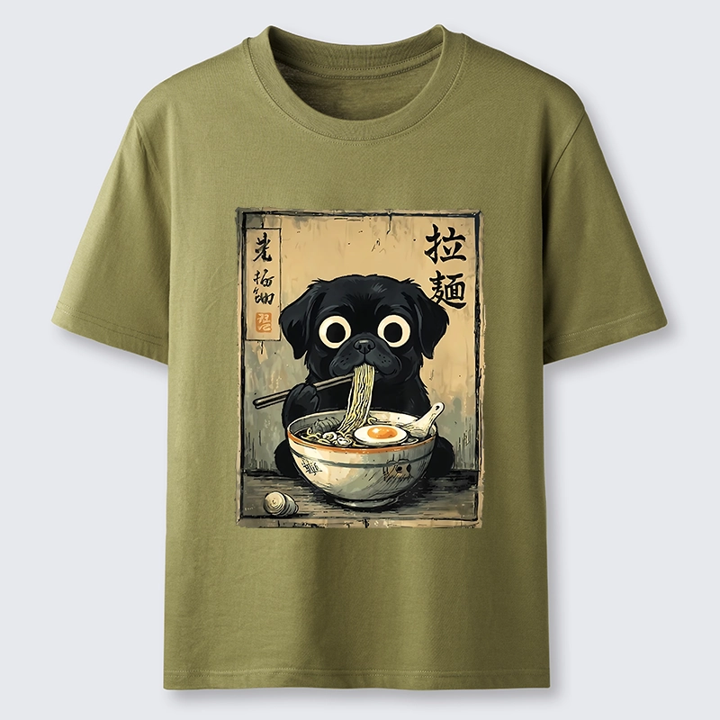 Tokyo-Tiger Cute Black Dog Eating Hot Ramen Classic T-Shirt