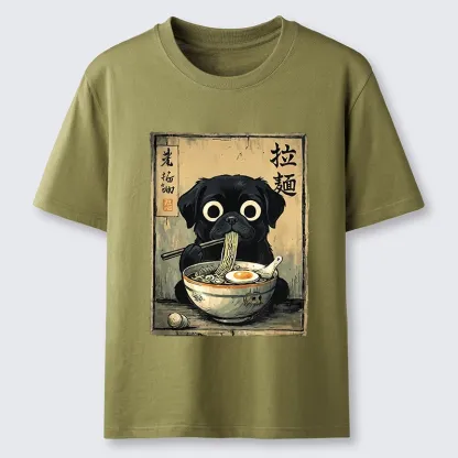 Tokyo-Tiger Cute Black Dog Eating Hot Ramen Classic T-Shirt