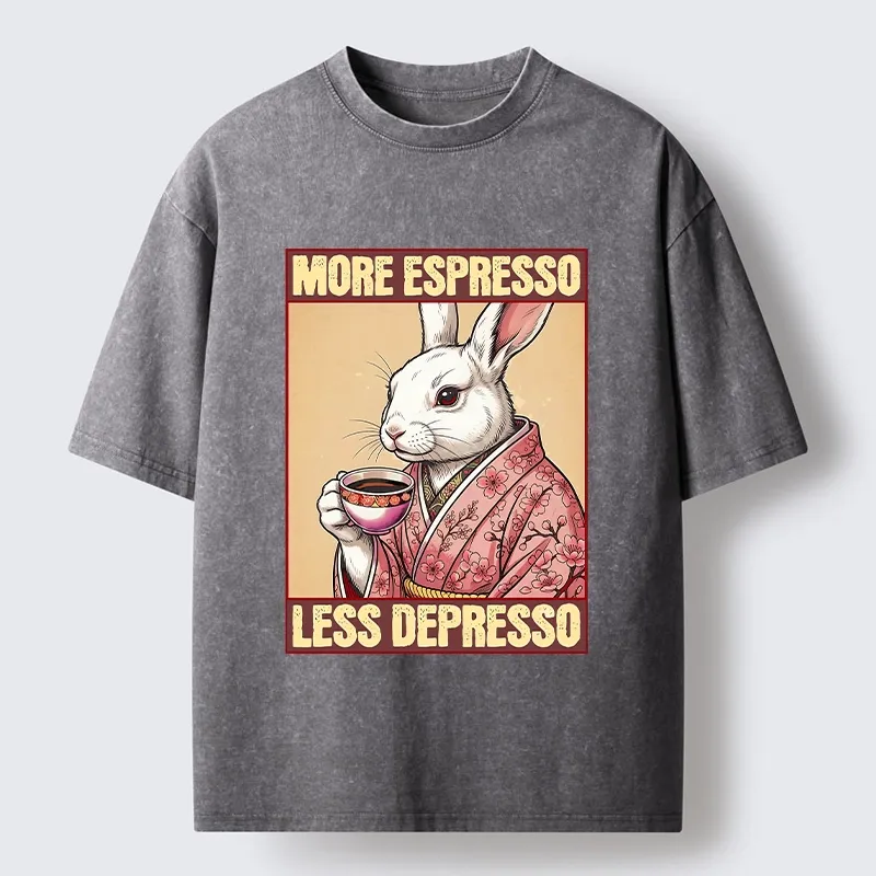 Tokyo-Tiger Happy Sakura Bunny Drinks Morning Espresso Washed T-Shirt