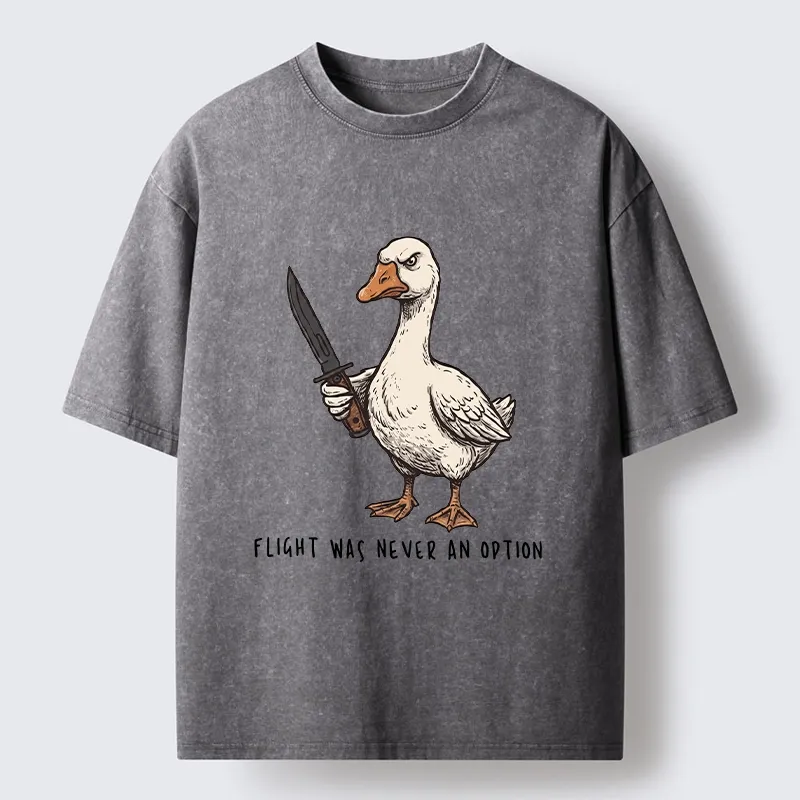 Tokyo-Tiger Tough Goose Holding Knife Funny Meme Washed T-Shirt