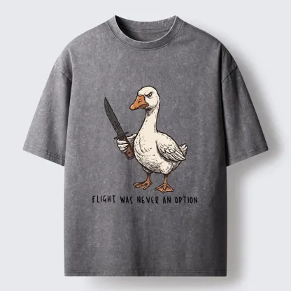 Tokyo-Tiger Tough Goose Holding Knife Funny Meme Washed T-Shirt
