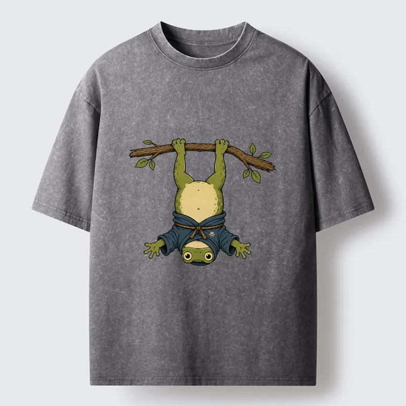 Tokyo-Tiger Relaxed Tree Frog Loose Blue Robe Graphic Washed T-Shirt