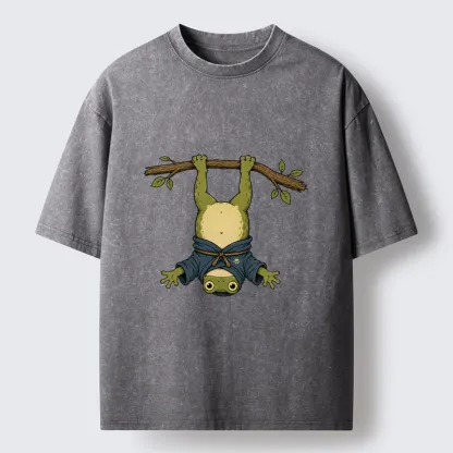 Tokyo-Tiger Relaxed Tree Frog Loose Blue Robe Graphic Washed T-Shirt