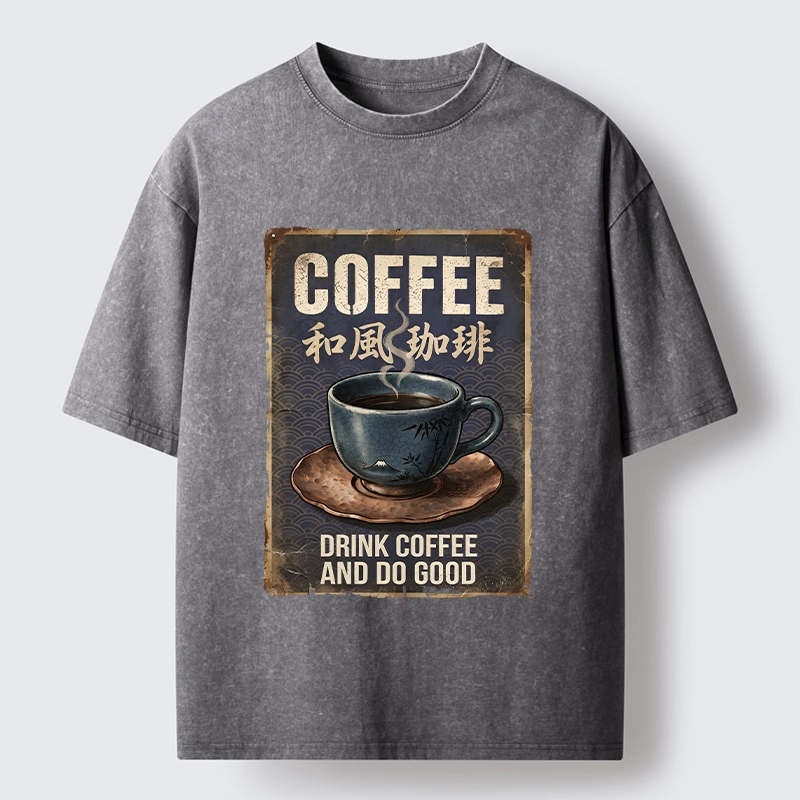Tokyo-Tiger Funny Japanese Coffee Life Quote Washed T-Shirt