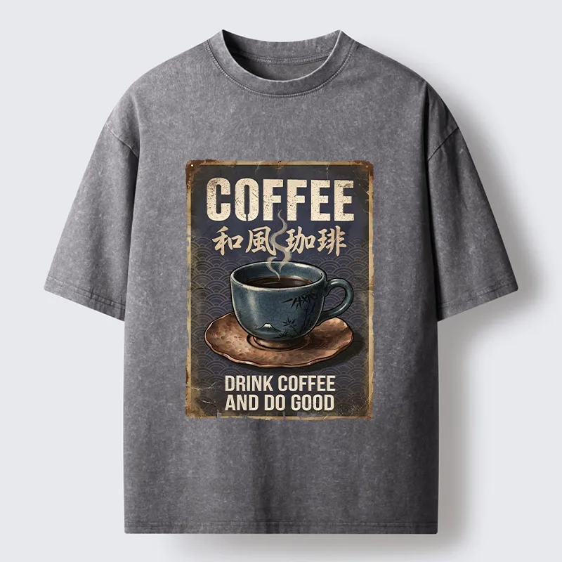 Tokyo-Tiger Funny Japanese Coffee Life Quote Washed T-Shirt