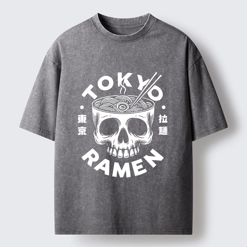 Tokyo-Tiger Dark Tokyo Ramen Funny Meme Washed T-Shirt