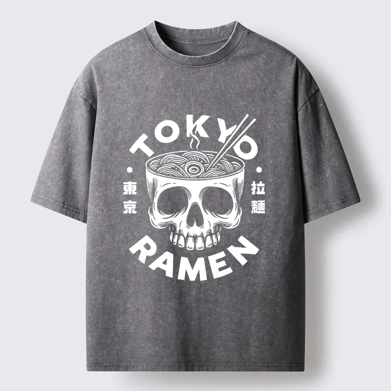 Tokyo-Tiger Dark Tokyo Ramen Funny Meme Washed T-Shirt
