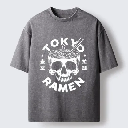 Tokyo-Tiger Dark Tokyo Ramen Funny Meme Washed T-Shirt