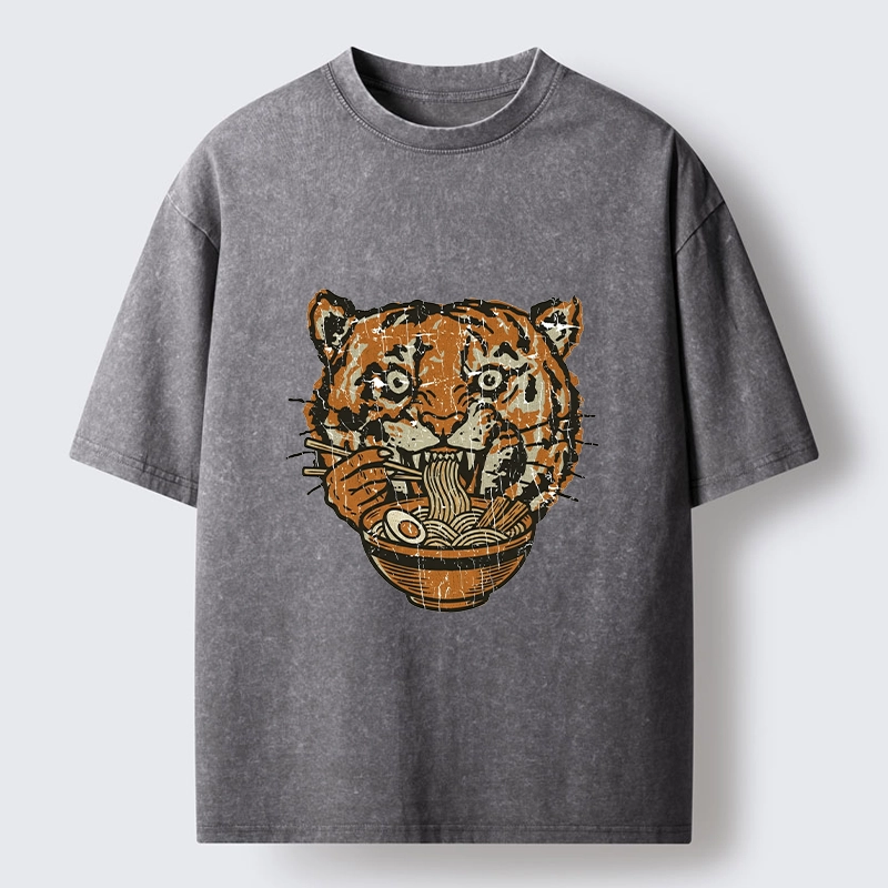 Tokyo-Tiger Vintage Tiger Ramen Funny Meme Washed T-Shirt