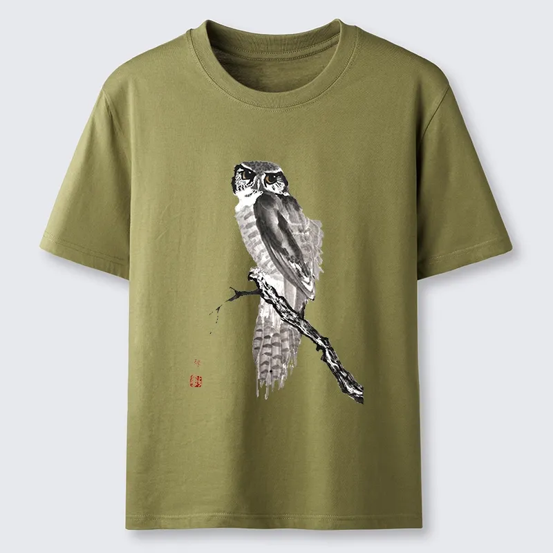 Tokyo-Tiger Minimal Ink Owl Oriental Brush Art Classic T-Shirt