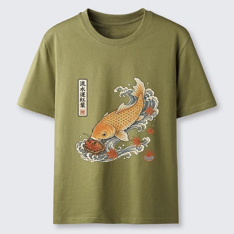 Tokyo-Tiger Golden Koi Carp Maple Leaf Wave Art Classic T-Shirt