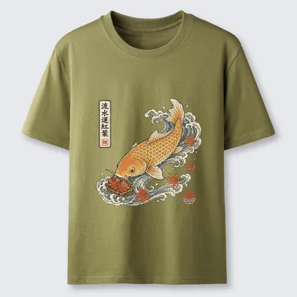 Tokyo-Tiger Golden Koi Carp Maple Leaf Wave Art Classic T-Shirt