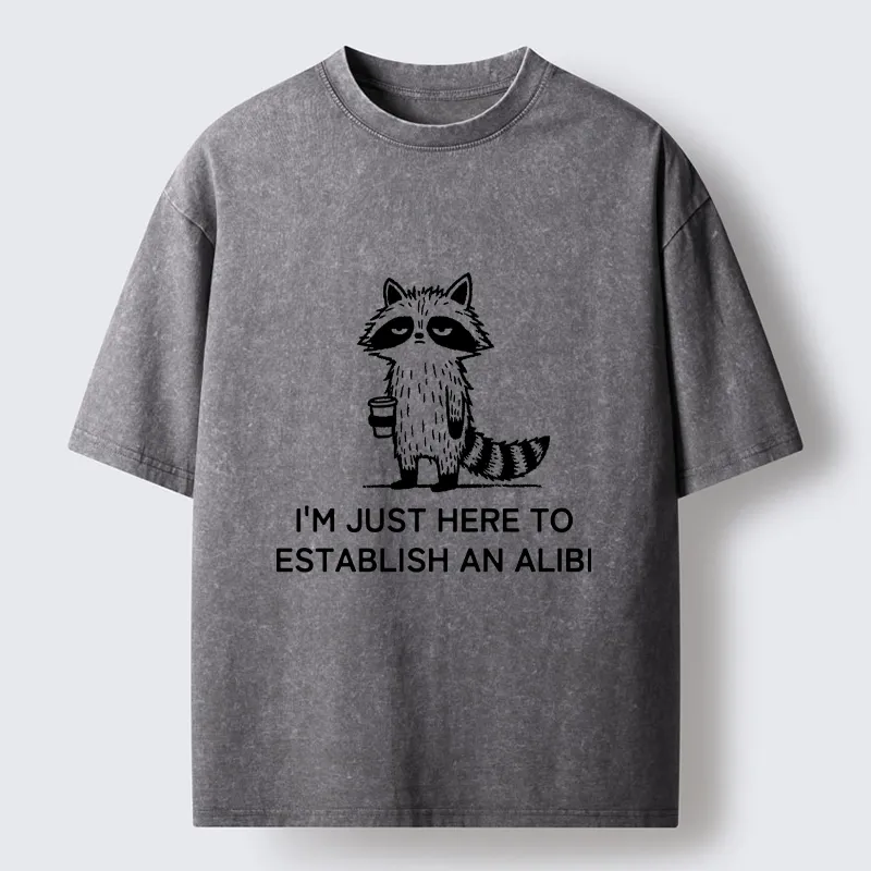 Tokyo-Tiger Minimal Raccoon Coffee Joke Line Art Washed T-Shirt
