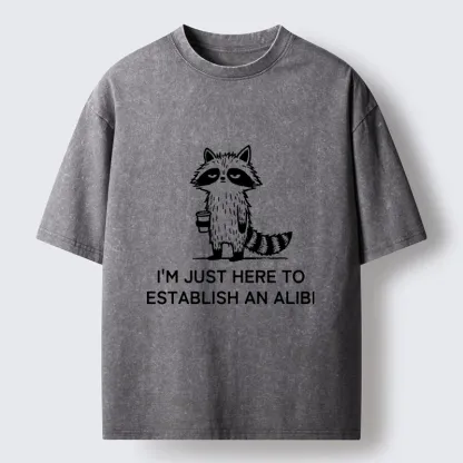 Tokyo-Tiger Minimal Raccoon Coffee Joke Line Art Washed T-Shirt