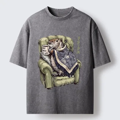 Tokyo-Tiger Relax Capybara Cozy Sofa Warm Blanket Washed T-Shirt