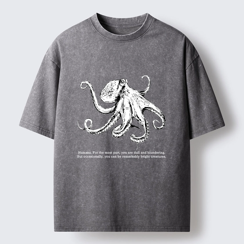 Tokyo-Tiger Vintage Octopus Line Drawing Washed T-Shirt