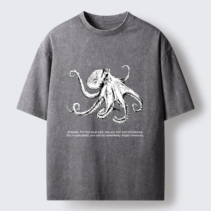 Tokyo-Tiger Vintage Octopus Line Drawing Washed T-Shirt