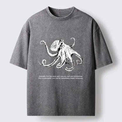 Tokyo-Tiger Vintage Octopus Line Drawing Washed T-Shirt