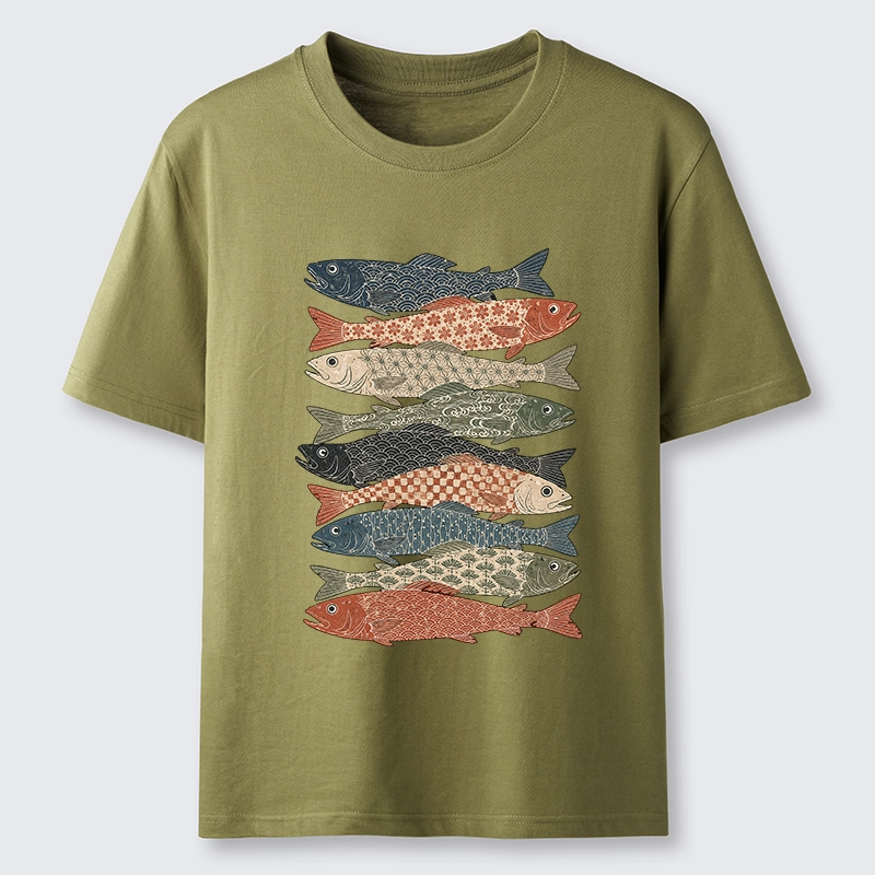 Tokyo-Tiger Patterned Stack Fish Japanese Block Print Classic T-Shirt