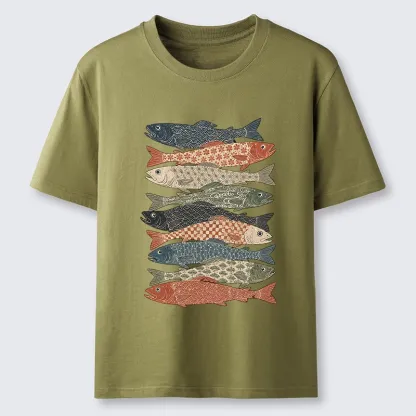 Tokyo-Tiger Patterned Stack Fish Japanese Block Print Classic T-Shirt