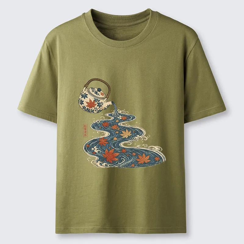 Tokyo-Tiger Maple Tea Pot Flowing River Ukiyo Art Classic T-Shirt Sale