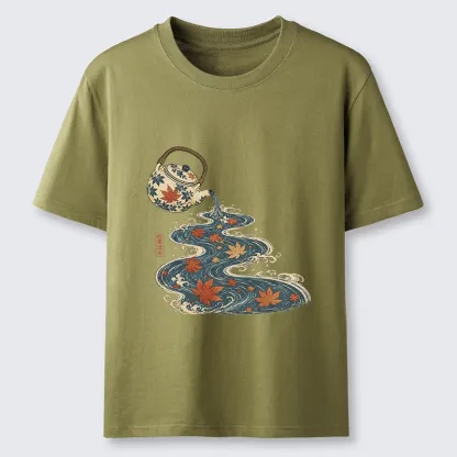 Tokyo-Tiger Maple Tea Pot Flowing River Ukiyo Art Classic T-Shirt