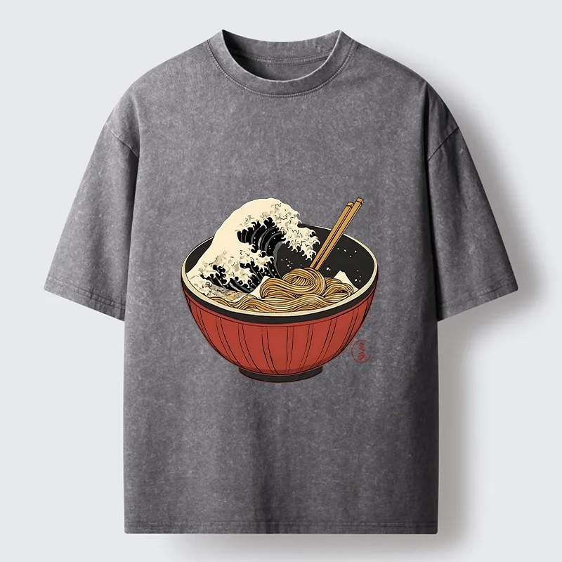 Tokyo-Tiger Great Wave Inside Ramen Bowl Washed T-Shirt