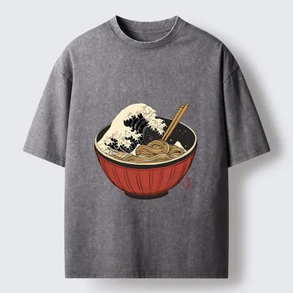 Tokyo-Tiger Great Wave Inside Ramen Bowl Washed T-Shirt
