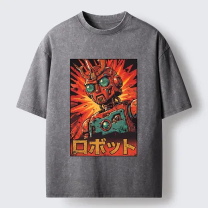 Tokyo-Tiger Retro Japanese Robot Washed T-Shirt