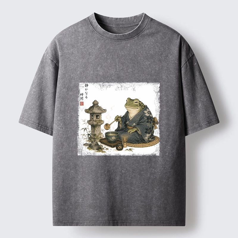 Tokyo-Tiger Calm Kimono Tea Frog Washed T-Shirt