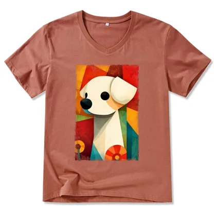 Tokyo-Tiger Retro Abstract Color Block Puppy Art V-Neck Classic T-Shirt