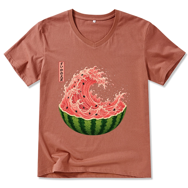 Tokyo-Tiger Watermelon Wave Summer Ukiyo Art V-Neck Classic T-Shirt
