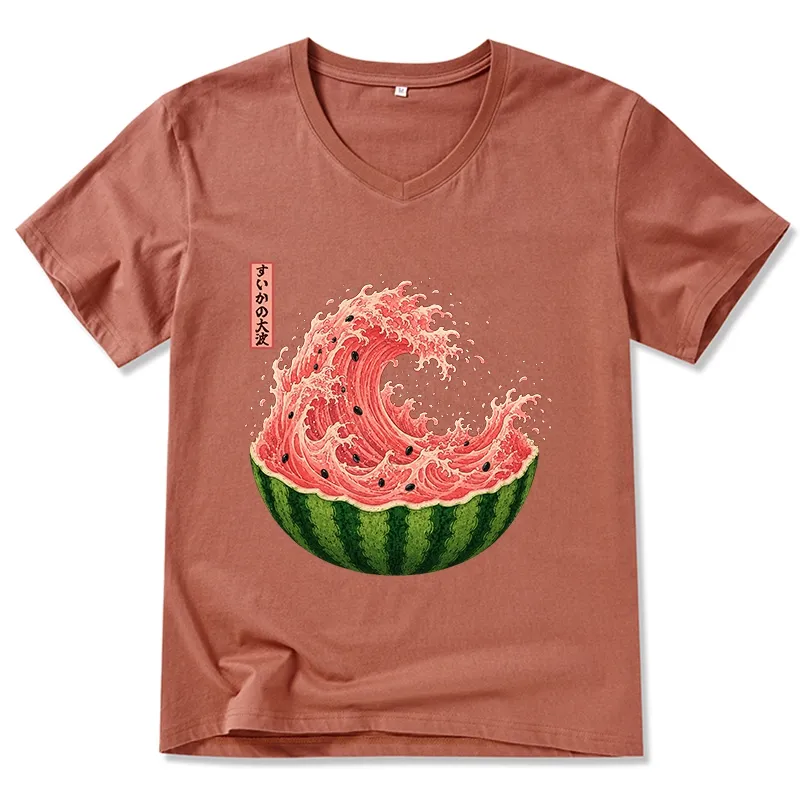 Tokyo-Tiger Watermelon Wave Summer Ukiyo Art V-Neck Classic T-Shirt