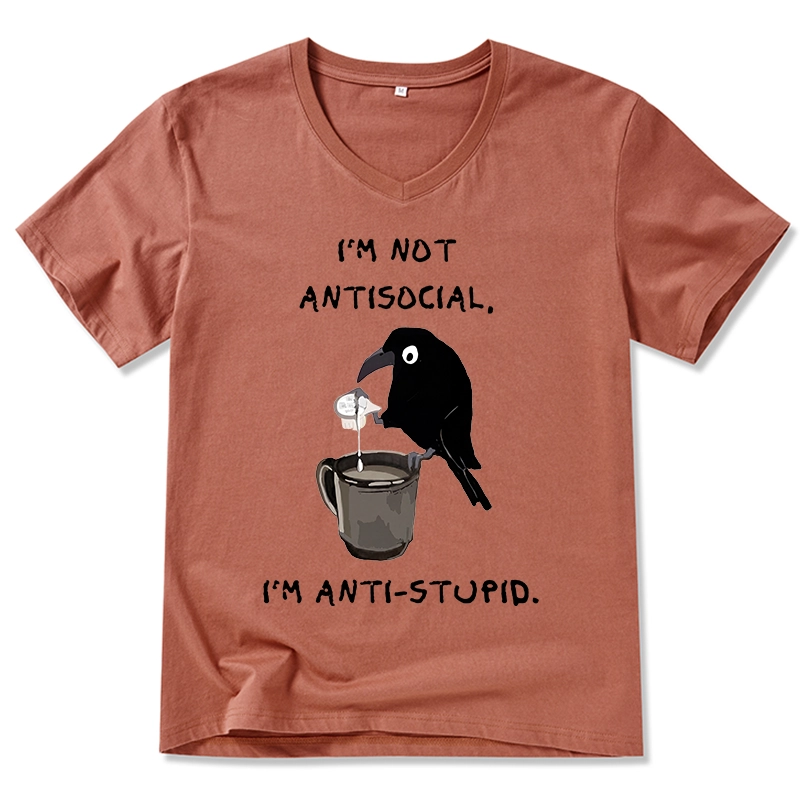 Tokyo-Tiger Cool Crow Sips Calm Coffee Alone V-Neck Classic T-Shirt