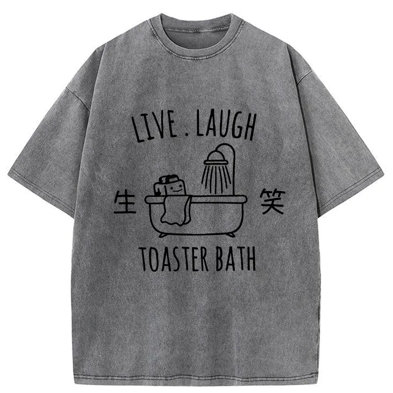 Tokyo-Tiger Live Laugh Toaster Bath Washed T-Shirt