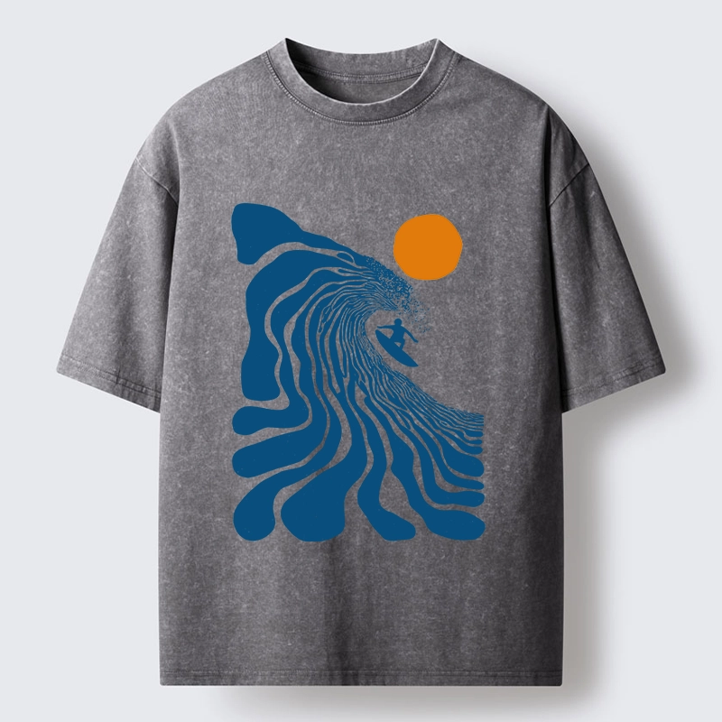 Tokyo-Tiger Retro Wave Surfer Guy Washed T-Shirt