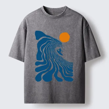 Tokyo-Tiger Retro Wave Surfer Guy Washed T-Shirt