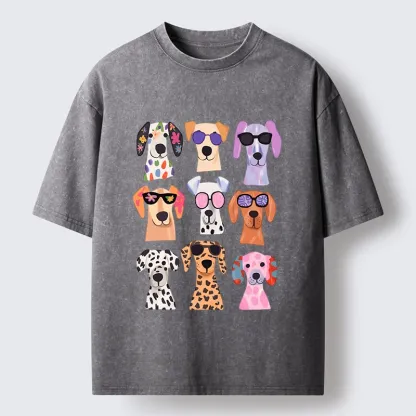 Tokyo-Tiger Colorful Dog Squad Meme Washed T-Shirt