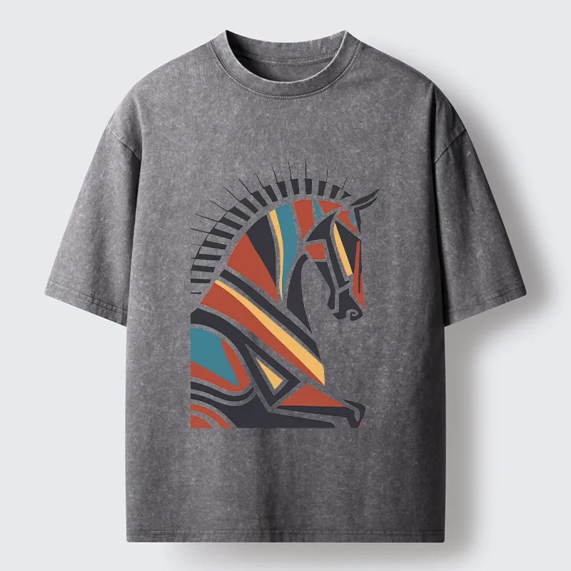 Tokyo-Tiger Geometric Color Horse Washed T-Shirt
